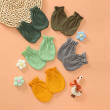 3/4/5/6 Pares de manoplas de unicolor para recién nacidos, aptas para todas las estaciones, guantes de protección de manos para niños y niñas, regalo ideal para recién nacidos
