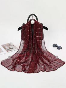 1pc Women Elegant Breathable Sequined Decor Elastic Headband, Solid Color Shiny Lightweight Sun Protection Neck Scarf, Suitable For All Seasons Including Sheer Crease-Resistant Beach Wrap For Dress