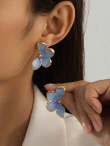 1 Pair Handpainted Enamel Dangle Earrings – Colorful Jewelry Gift For Daily Wear, Birthday, Mother's Day, Girlfriend Or Daughter - Màu xanh lam - Xem 3