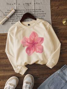 1 件女童休闲印花套头圆领运动衫，秋冬学生青年服装长袖上衣 - 终极圆领运动衫系列，适合每一位年轻潮流引领者