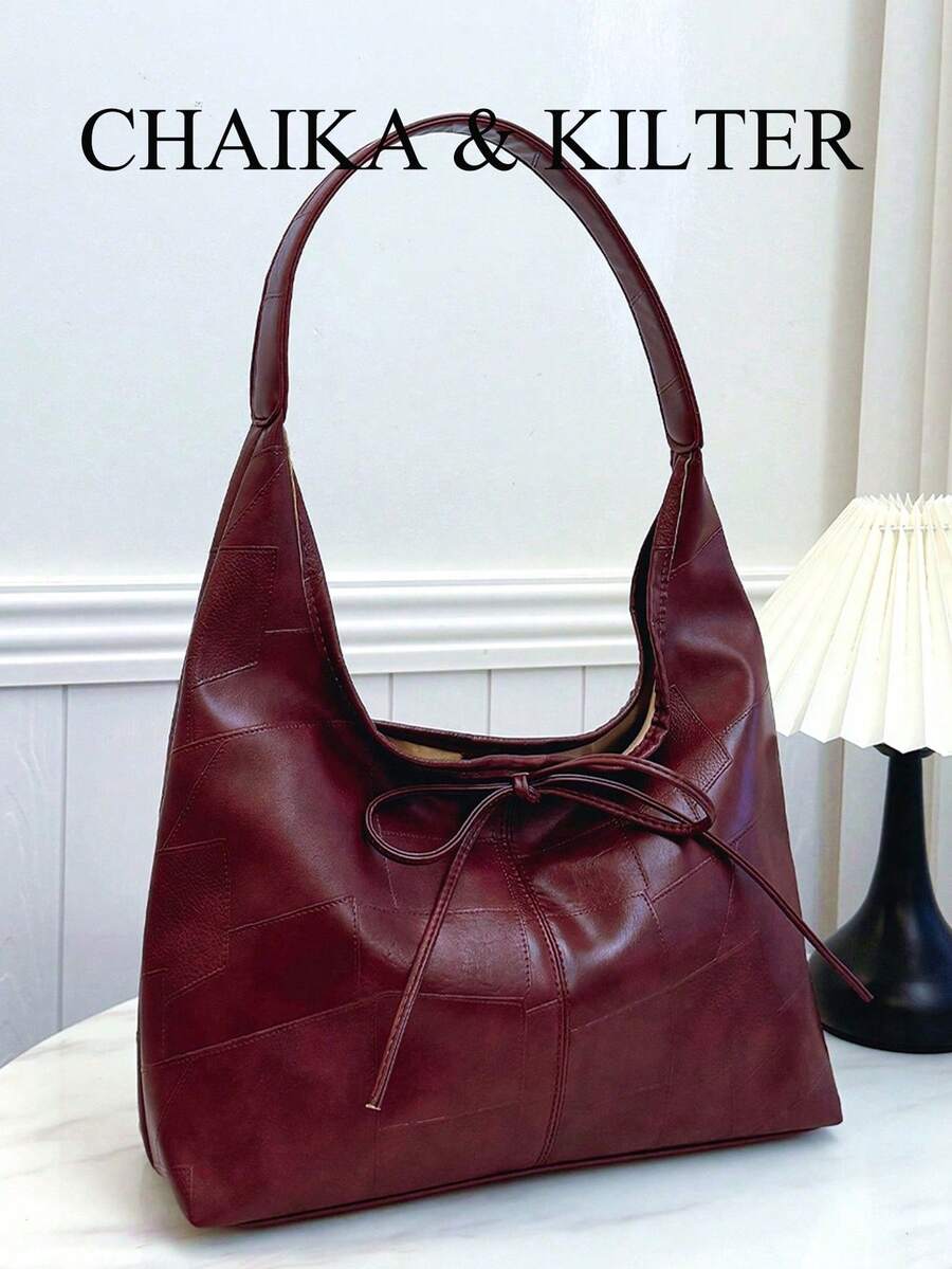 1 件 CHAIKA & KILTER 纯色 PU 皮革磁扣开合女士手提包，Hobo 女士纯素皮革顶部手柄单肩钱包和手提包，适合旅行、购物、约会、女士礼物、工作、商务、通勤 - 酒紅色 - 查看 1