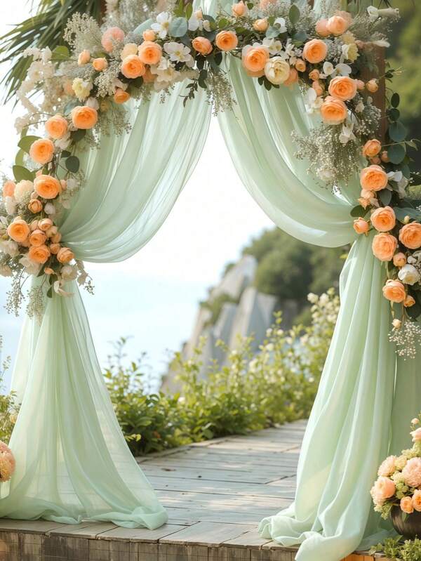 1pc 160*800cm Mint Green Wedding Arch Curtain Fabric Background Cloth, 4 Sizes Wedding Background Decoration, Chiffon Curtain Background, Suitable For Birthday, Party, Wedding Reception Decoration, Home Decoration,Mother's Day,Valentine's Day, Graduation Ceremony Decoration