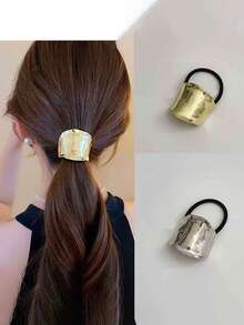 2pcs/1pc Metal Geometric Elastic, Charming And Dark Style, Luxury Women Ponytail Holder, Ponytail, Metal, Modern Ponytail Set, Gold Minimalist Hairpin, Hair Accessories, Wedding, Gift For Her, Suitable For Women, Long Hair Men Can Also Look Elegant And Noble, Suit For Makeup, Travel, Workout, Gym, Swimming,Gifts,Travel,Gifts For Women,Hair Stuff,Stocking Stuffers - Multicolor - View 4