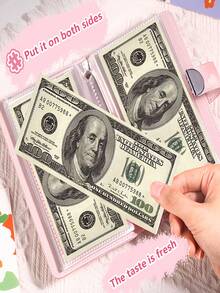 密码锁存钱罐，可爱心形图案，方便，适合女性，包含 50 页，可容纳超过 100 张支票、账单、照片、邮票和银行卡，方便存储和管理 - 灰色 - 查看 3