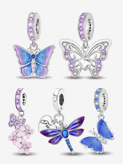 1Pc Fashionable 925 Sterling Silver Diamond Inlaid Butterfly Pendant Charm Bead Fit For Women Bracelets Bangles DIY Jewelry Making Fine Jewellery