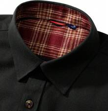 Men's Solid Flannel Shirt Work Long Sleeve Casual Button Down Shirts Outdoor Cotton Warm Shackethalloween - 灰色 - 查看 9