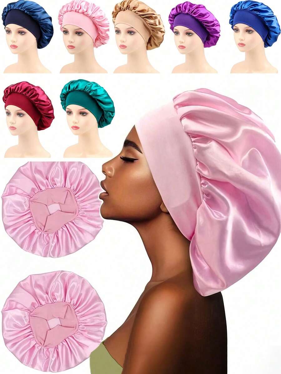 1pc Silk Bonnet For Sleeping, Satin Hair Bonnets, Soft Elastic Band Silk Sleep Cap, Silk Hair Wrap For Curly Hair (Black Gold)
