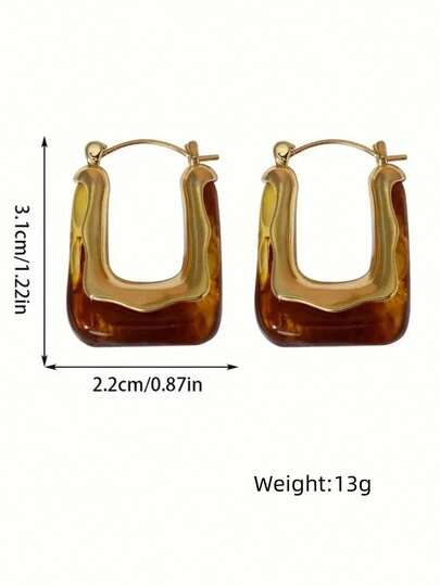 Aloruh 一对优雅复古U形耳环，金色饰面，树脂镶嵌——时尚日常配饰，女士完美礼物