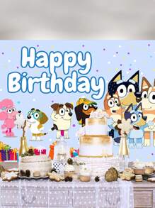 Bluey Cartoon House Photography Background  Dog Outdoor Background Party Decoration Perfect Birthday Party Photo Booth Banner Background Studio Prop, Indoor/Outdoor Decoration, Blue Dog Cartoon Party Banner, Multi-Functional Use