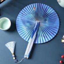 Traditioneller chinesischer faltbarer Papierfächer, nostalgische Kindheitsklassik Retro Handventilator, tragbarer kleiner runder Ventilator für den Sommer mit 360° Drehung
