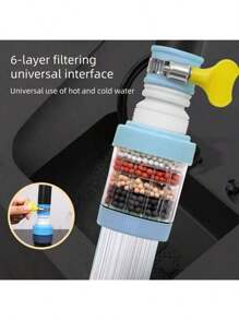 1pc Universal Detachable And Washable Retractable Six-Layer Faucet Filter Household Kitchen Tap Water Splash Prevention Shower Water-Saving Water Filter Simple Installation Anti-Splash Water Saver, Detachable And Washable, Suitable For Household Kitchen Plastic Faucets
