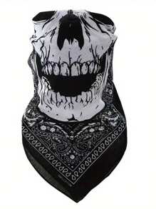 1 Stück einfarbiges Bandana - Totenkopf & Vintage Muster Quadratischer Schal, Schwarz & Weiß, Maschinenwaschbar, Unisex, geeignet für Motorradfahren, Outdoor, Modeaccessoire, Motorradteile, Schickes Accessoire, exquisites Musterdesign