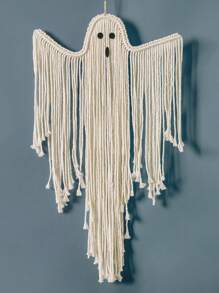 1pc Boho Halloween Ghost Wall Hanging Decor, Macrame Fringe Spooky Ghost Ornaments, Bohemian Wall Art For Home, Living Room, Fireplace, Party, Haunted House Decoration