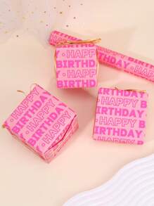 1 rolă de hârtie de împachetat roz pentru ziua de naștere, design cu inscripții "La mulți ani" cu linii de tăiere pe verso, hârtie de împachetat cadou pentru fete, petrecere pentru fete