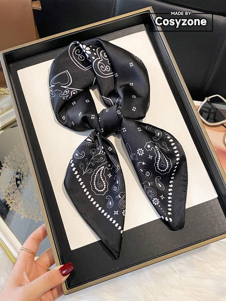 1 件佩斯利印花仿丝男士头巾、百搭围巾、头带、装饰品 - 黑色 - 查看 1