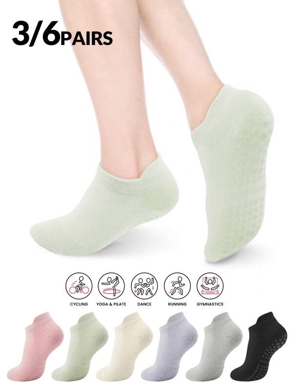 3/6 pares de calcetines de yoga coloridos para mujer con agarre, calcetines cortos de yoga y danza, calcetines cortos de unicolor para yoga y ballet deportivos
