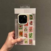 1pc Vintage Floral & Strawberry Stamp Pattern TPU Phone Case Compatible With Apple/ Phones - White - View 2