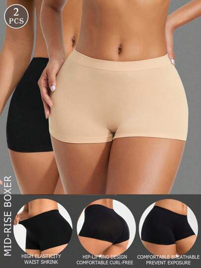 2 piezas Pantalones cortos de cintura baja sólidos (Adecuados para combinar con pantalones o faldas de talle bajo para dar un aspecto informal)