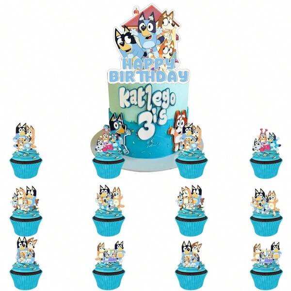 Bluey 25pcs Bluey Blue Dog Bingo Cake Decoration Cartoon Cupcake Toppers Happy Birthday For Birthday Party Cake Dessert Decorations(Random Style)