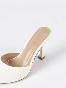 Dép cao gót thời trang nữ gợi cảm, phong cách Anh và Âu Mỹ, mũi nhọn kiểu Pháp thanh lịch, mũi tròn, thoải mái tối giản, màu sắc hài hòa, sơn mài bóng cao, đế vuông mỏng, nhẹ, bề mặt gương bóng, dễ đi lại, chất liệu màu trắng ấm áp, PU sáng, giày giao lưu xuân hè thu, giày đi chơi, dép xăng đan thanh lịch, công sở, màu trơn, công sở bóng, tiệc tùng ngoài trời - trắng - Xem 8