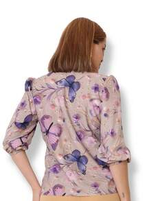 Women's Blouse With 3/4 Sleeves - Violet Flower - View 3