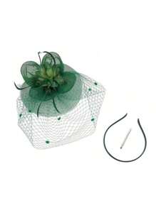 1 Stück vintage Braut Fascinateur Hut mit Schleier, elegant für Pferderennen, Karneval, Partys, natürliche Federn, ganzjährig