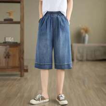 Jeans casuales de mujer, simples y generosos, versátiles y prácticos, adecuados para el ocio diario de verano, compras, citas, jeans de cinco cuartos de mujer atractivos