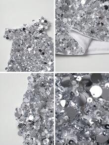 女士性感露肩亮片上衣，适合婚礼、舞会、音乐节、母亲节派对、海滩度假等场合。 - 銀色 - 查看 12