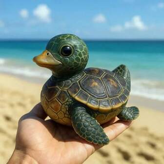 1 件手工树脂海龟和鸭子雕像、海洋生物摆件、家庭办公桌装饰、庭院花园装饰礼物