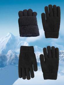 1/2pcs Winter Warm Gloves, Cold-Proof Knitted Knitted Fingerless Gloves With Lining (Lining Color Random) - Black - View 2