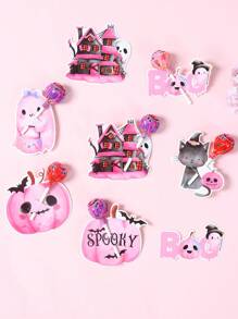 48 件粉色万圣节主题棒棒糖纸卡，不同图案的棒棒糖纸包装卡袋，万圣节粉色南瓜鬼城堡图案棒棒糖纸卡，万圣节棒棒糖包装卡袋，万圣节快乐礼品袋，不给糖就捣蛋，节日派对房间桌子包装礼品棒棒糖装饰卡袋，万圣节派对礼物，派对回礼