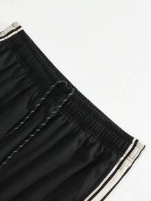 2 件男士夏季休闲运动套装，侧条纹抽绳腰部宽松短裤和长裤，短袖 T 恤上下套装，时尚男装 - 黑色 - 查看 10