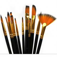 Painting Brush Assorted Set Of 12 For Acrylic Watercolor Gouache Hobby Painting Professional Artist Painting Brush Set For Oil, Acrylic, Canvas, Gouache School Supplies, Back To School - Black - View 8