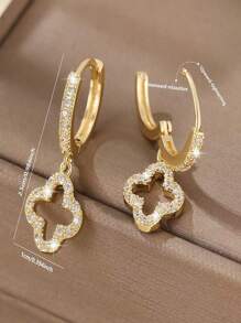 1 Pair Copper Encrusted Luxurious Hoop Earrings, Elegant Floral & Star Cutout Drop Earrings