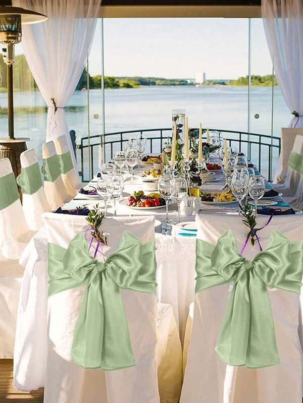 10pcs 30*275cm Wedding Satin Tablecloths, Sage Green/Dark Green Silk Tablecloths For Banquet Tables, Suitable For Rectangular/Round Dining Tables