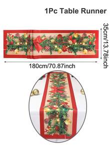 1pc Christmas Table Cover, 180x35cm Christmas Tree Branches Bow Design Polyester Table Runner For 6-8 Seater, Seasonal Winter Xmas Party Table Decoration, Christmas Decorations For Home 2025, Holiday Indoor Home Kitchen Decor