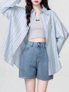 Women's Striped Minimalist Casual Refreshing Long Sleeve Shirt - Multicolor - View 1