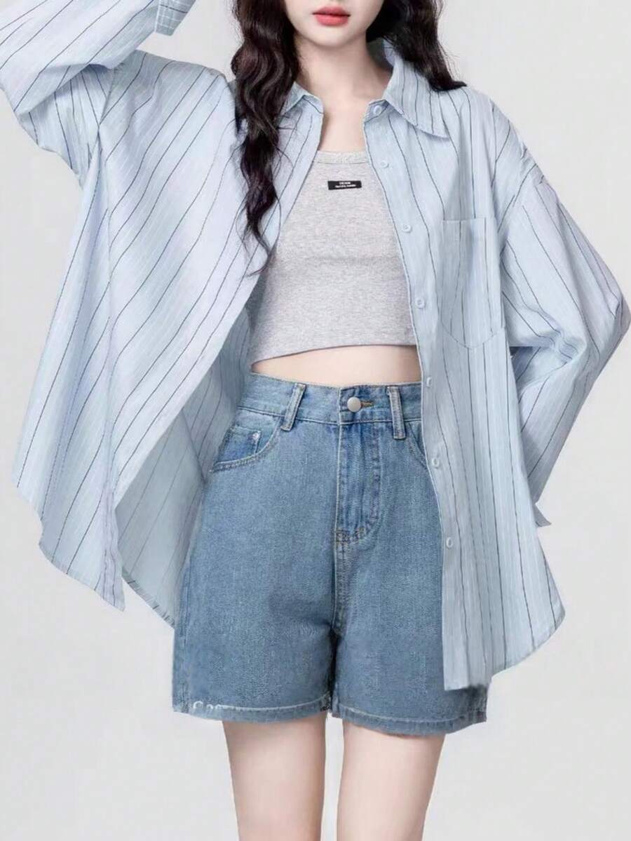 Women's Striped Minimalist Casual Refreshing Long Sleeve Shirt - Multicolor - View 1