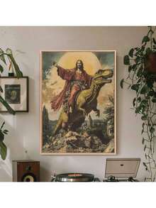 FajerminArt 1pc Optional Frame Vintage Jesus Riding Dinosaur Posters For Living Room & Bedroom Decor Wall Arts Decor Canvas Painting Gift Posters - Multicolor - View 2