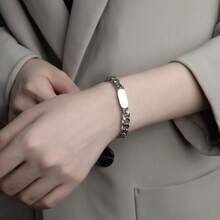 1 件 Hiphop 1:1 NK Chain 不锈钢手链，时尚设计，奢华简约风格，适合女性参加派对、休闲场合 - 銀色 - 查看 16