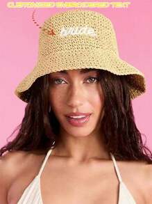 1pc Personalized Embroidered Sun Hat For Women, Fashion Versatile Beach Hat With Name Embroidery, Wide Brim Vacation Beach Straw Hat, Casual All-Match Sunscreen Hat, Gift For Family, Friends, Mother, Lover, Suitable For Daily, Travel, Can Be A Mother's Day, Personalized Birthday Gift