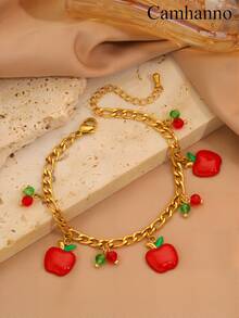 Camhanno 1 pièce Bracelet doux en acier inoxydable doré au design unique, pendentif de fruits mignons et frais, accessoire de bijoux, cadeau, style décontracté, accessoire de bijoux polyvalent pour toutes les saisons