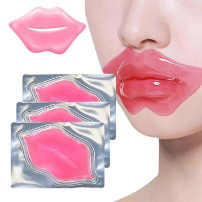 20 Pieces Gel Collagen Lip Mask Crystal Lip Pads For Moisturizing, Anti-Wrinkle, Anti-Aging, Firms & Hydrates Lips,Pink