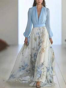 Women's Chiffon White Flowy Maxi Skirts Boho Fall Elastic Waisted Pleated A Line Long Skirt - 白色 - 查看 1