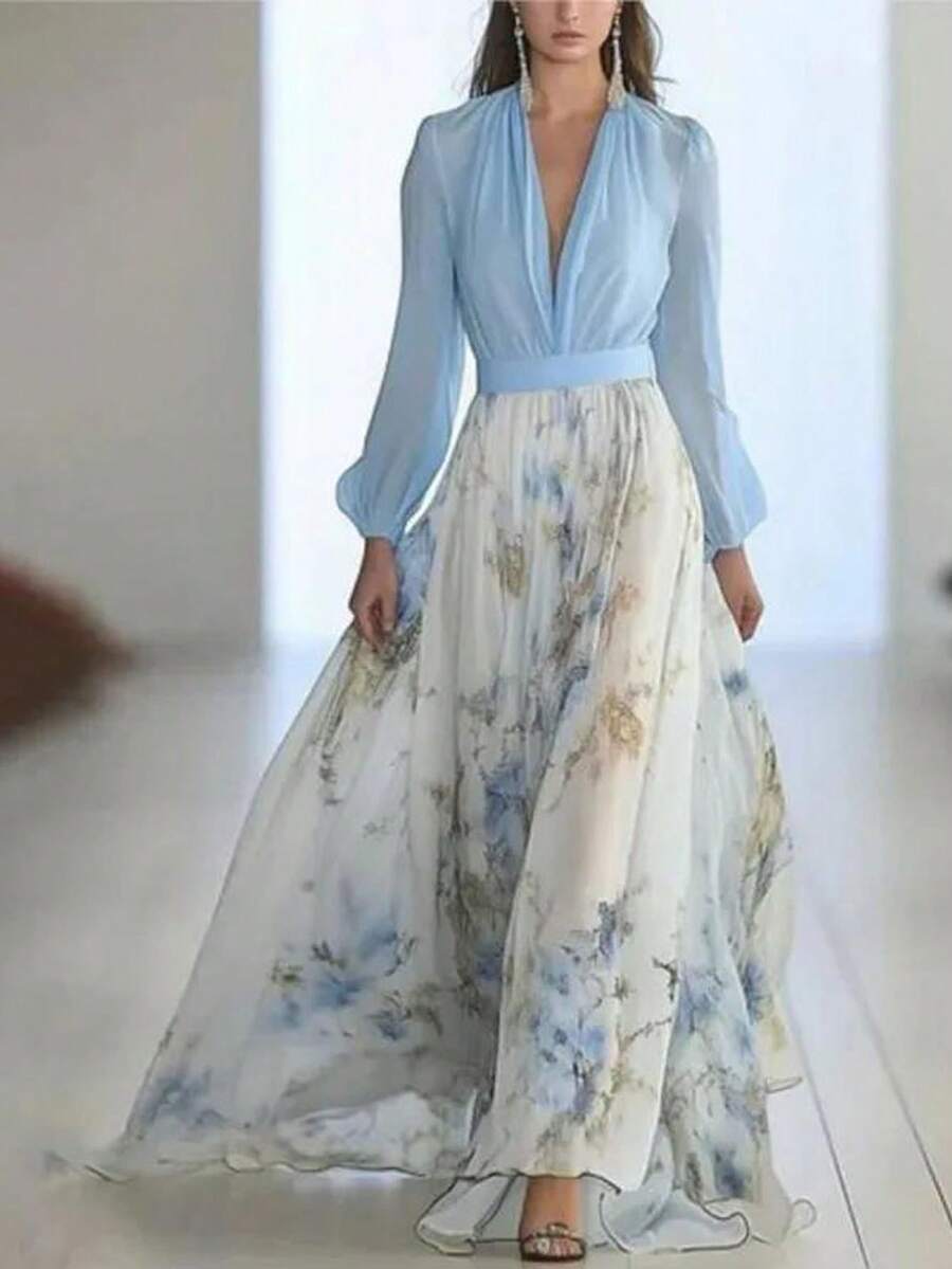 Women's Chiffon White Flowy Maxi Skirts Boho Fall Elastic Waisted Pleated A Line Long Skirt - 白色 - 查看 1