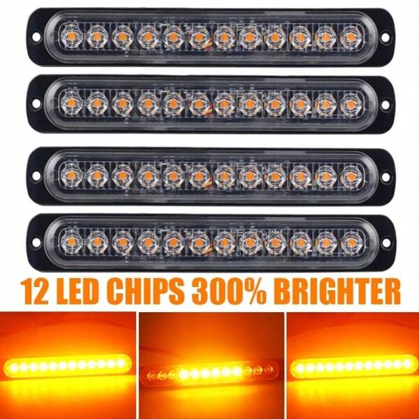 4x 12V 12LED Auto Frontblitzer Blitzlicht Warnleuchte LKW Strobe Licht GELB