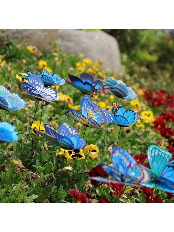10 Colorful Butterfly Stakes, Butterfly Garden Decorative Ground Inserts, Double-Layer Simulated Butterfly Inserts, Butterfly Garden Decorative Park Ornaments, Pvc Butterfly Inserts Are Ideal Choices For Outdoor Garden And Lawn Decoration, Holiday Atmosphere Decorations