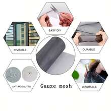 1 Stück Nano PPT Mesh unsichtbares Insektenschutznetz, hochdicht Anti-Mücken Fenster Netze, wasserdicht & staubdicht, zum Selbermachen für Fenster, Türen, Tierkäfige, Garten, einfache Installation Mückenschutz für den Sommer - Grau - Übersicht 5