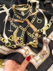 1 Stück elegantes 70cm Ketten-Drucktuch aus Kunstseide für Damen, modischer vielseitiger Schal für Taille, Haar, Hals Dekoration, geeignet für den täglichen Gebrauch