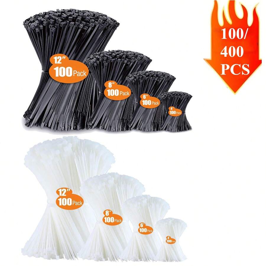 100/400Pack Heavy Duty Cable Ties Set, Nylon Zip Tie Straps With Water-Resistant, Non-Slip, Break Resistant Features For Home, Office, And Industrial Cable Management - Multicolor - View 1